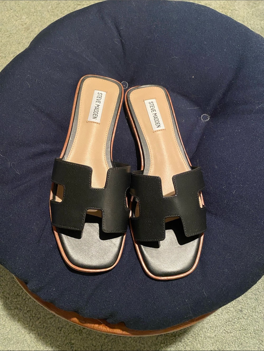 Steve Madden Black Cutout Slide Sandals